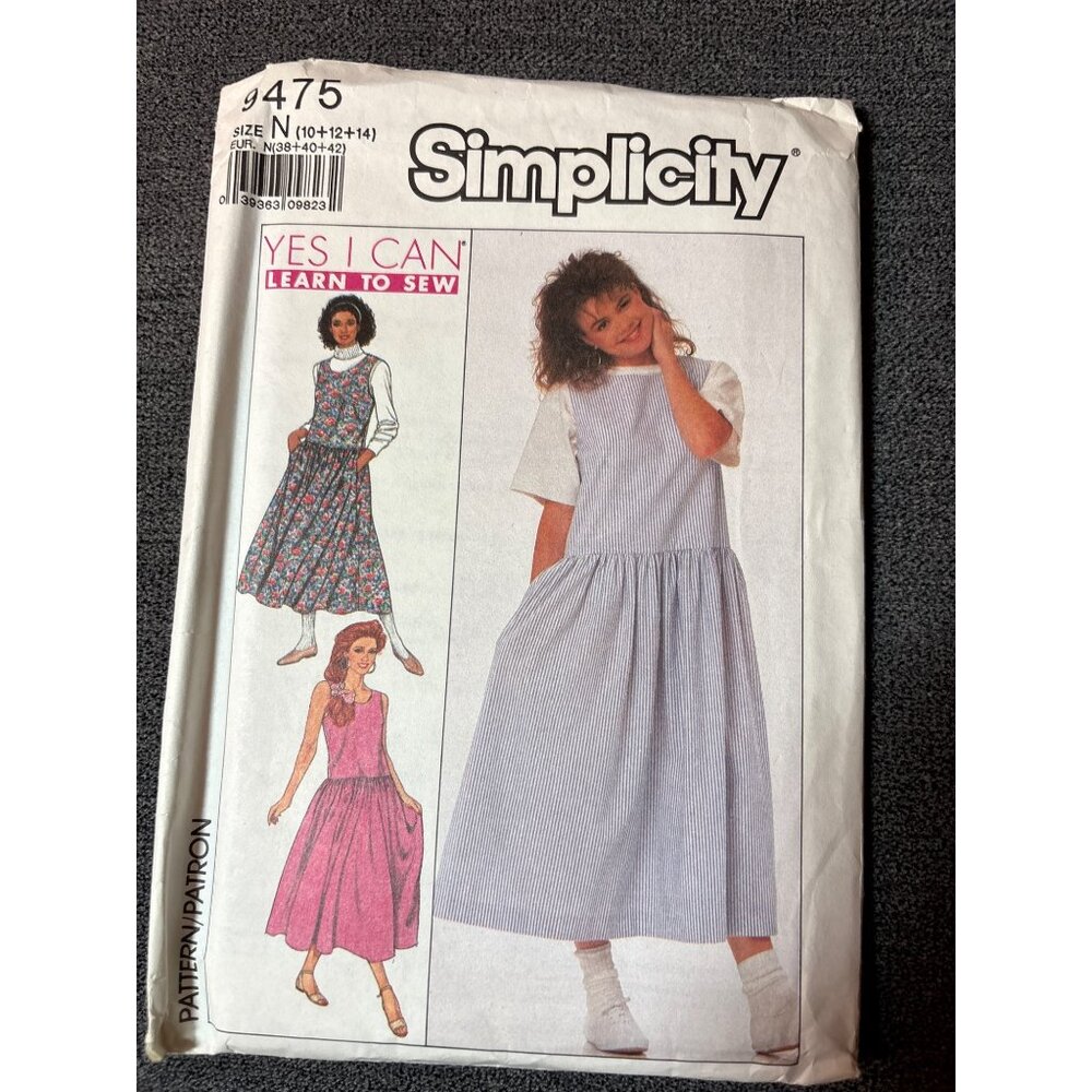 Simplicity 9475 Vintage Sewing Pattern 10+12+14 Womens Dresses 1986 Uncut